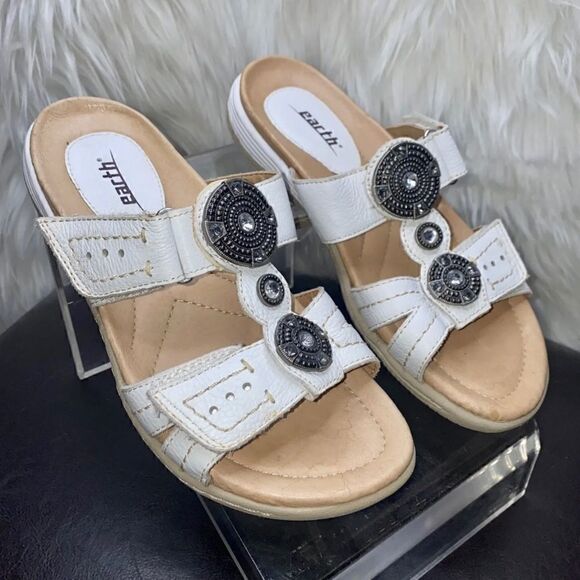 Earth Papaya White Leather Slide Sandals Size 6.5B - Picture 1 of 8